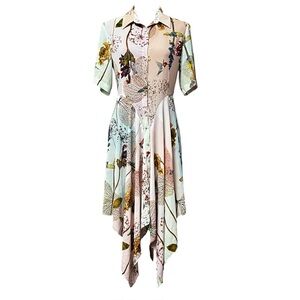 Clover Canyon XS Colorful Patchwork Nature Asymmetric Cottagecore Shirt Dress